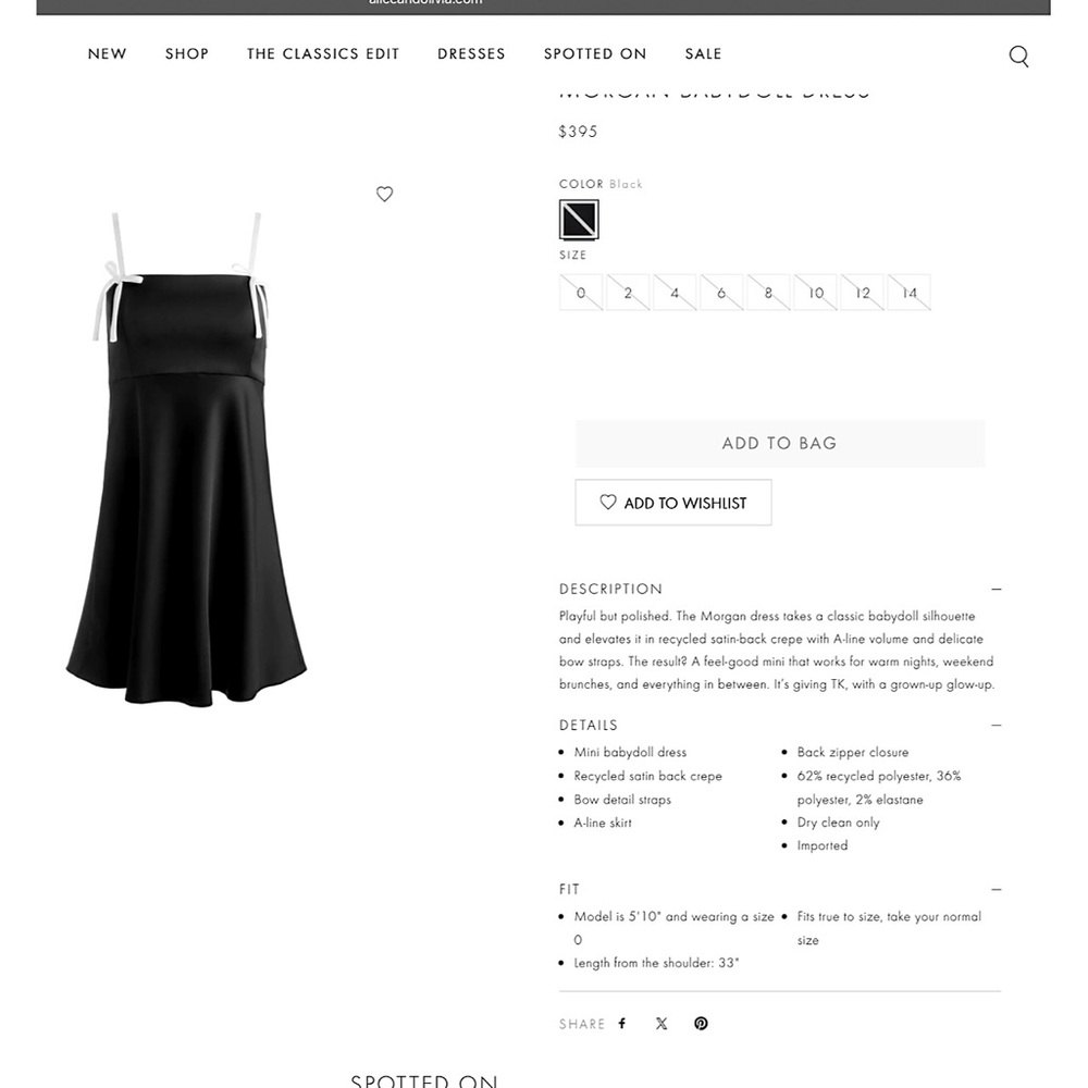 Alice + Olivia Morgan Babydoll Black White Bow Mini Dress - Picture 3 of 10